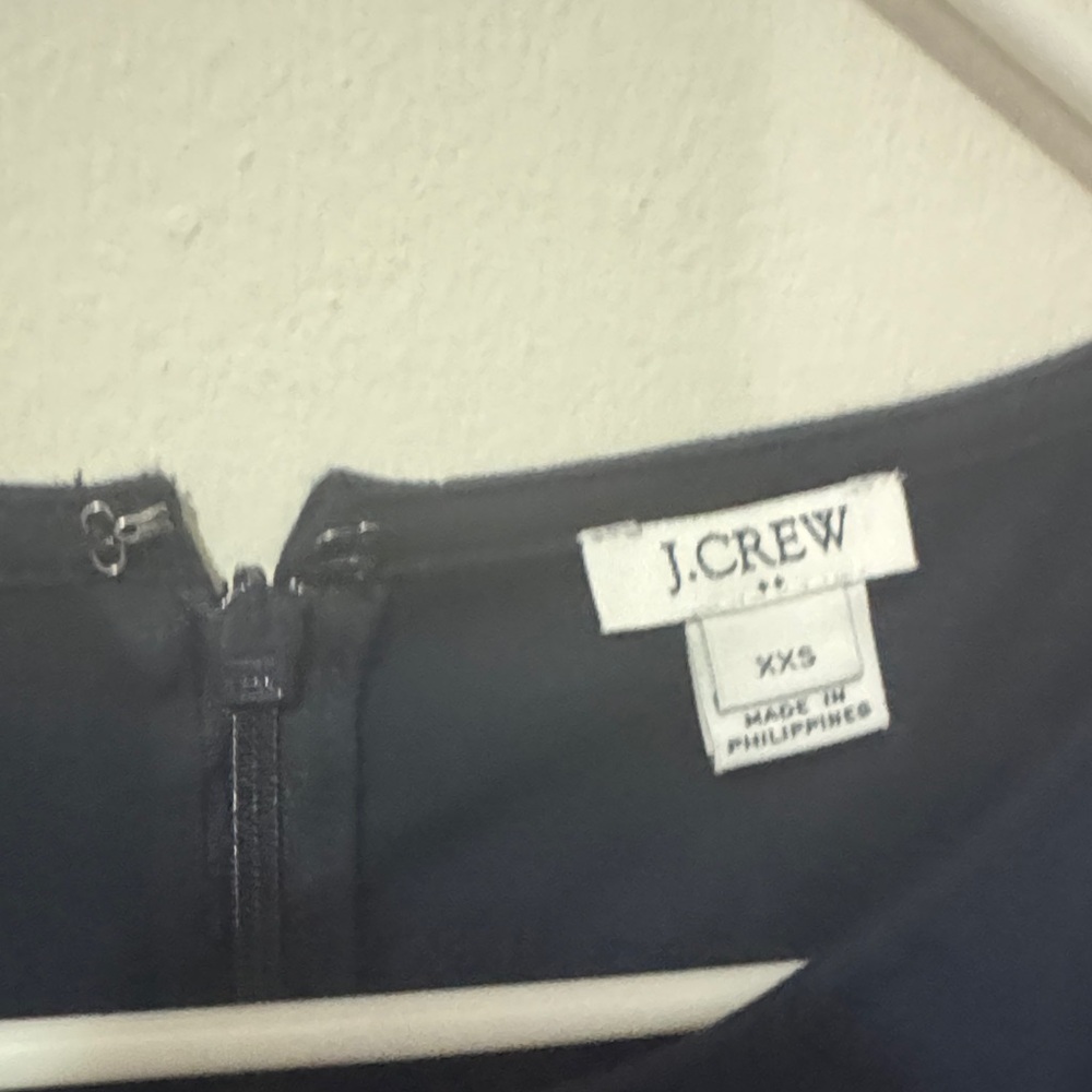J. Crew Navy Dress with Gingham Ruffle Sleeves - Picture 3 of 7